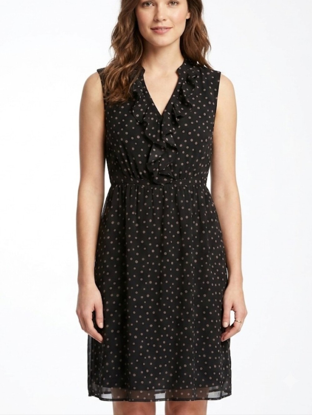 Womens Black Sleeveless Polka Dot Midi Dress Size Medium Feminine